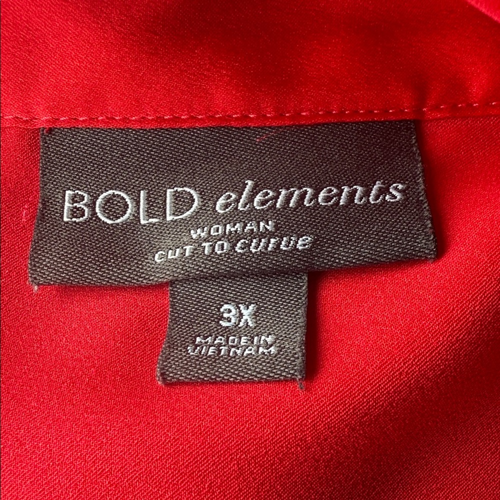 Bold Elements Vibrant Red Button-Down Silky Shirt - image 2